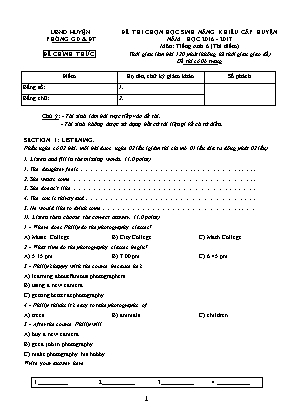 Đề thi chọn học sinh năng khiếu cấp huyện môn Tiếng Anh Lớp 6 (Thí nghiệm) - Năm học 2016-2017 (Có đáp án)